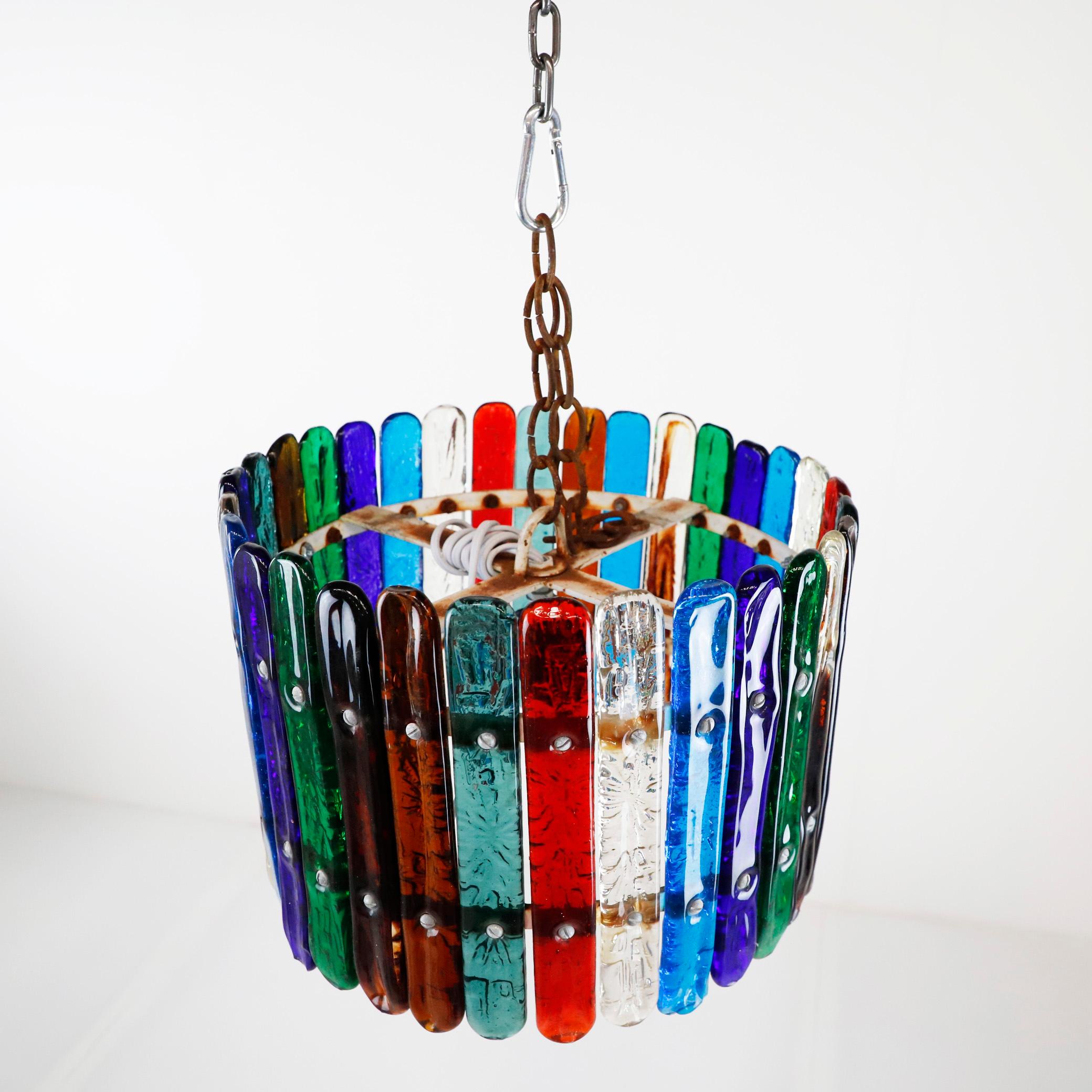 We offer this Feders hand blown glass chandelier designed by Felipe Delfinger, Feders, Cuernavaca, Mexico. Using recycled glass, circa 1970.

