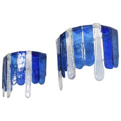 Feders Luscious Blue Hand Blown Glass Wall Sconces, Mexico, 1970s, a Pair