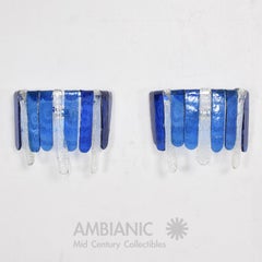 Feders Luscious Blue Hand Blown Glass Wall Sconces, Mexico, 1970s, a Pair
