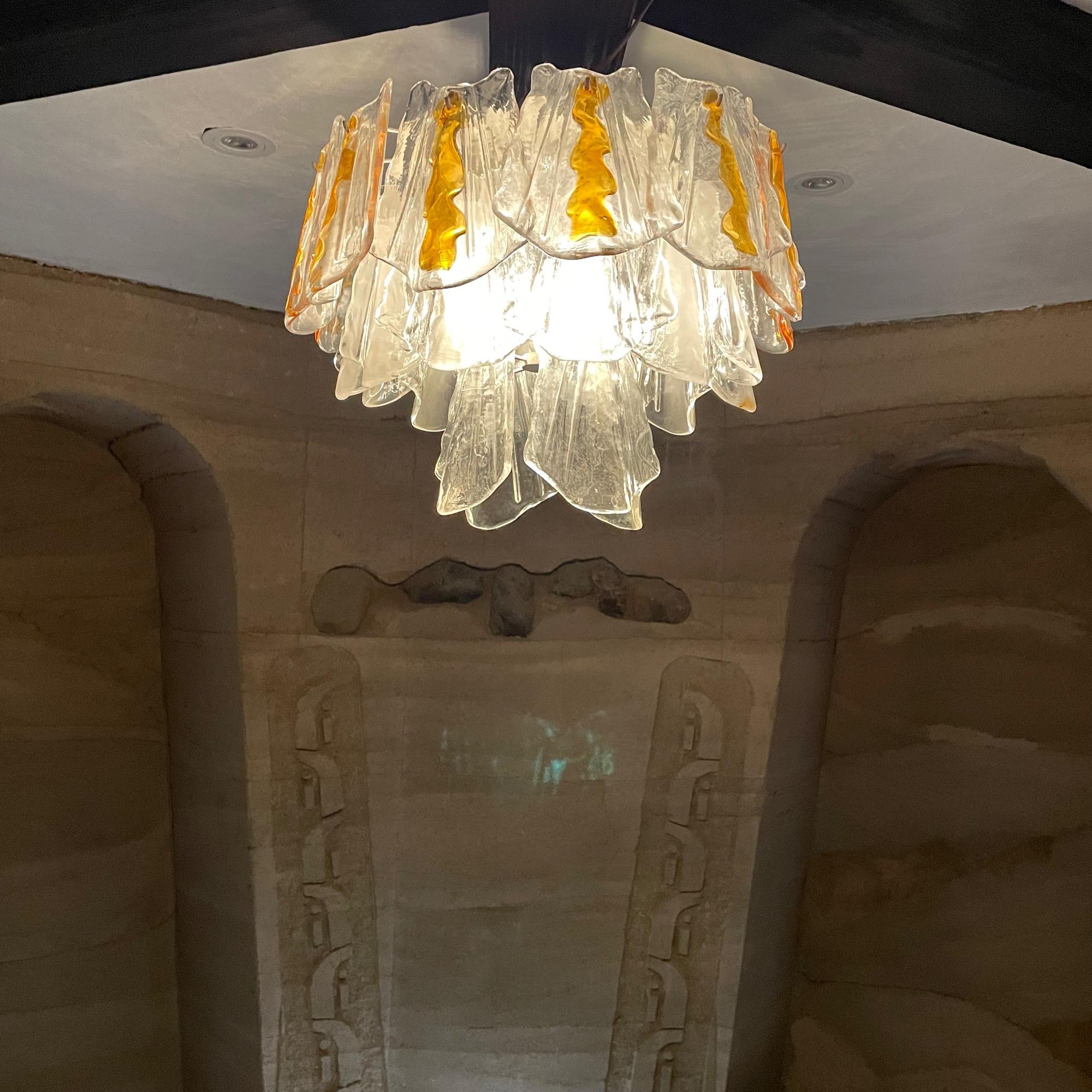Feders Posh Amber Sculpted Glass Chandelier after AV Mazzega Italy 1960s For Sale 4