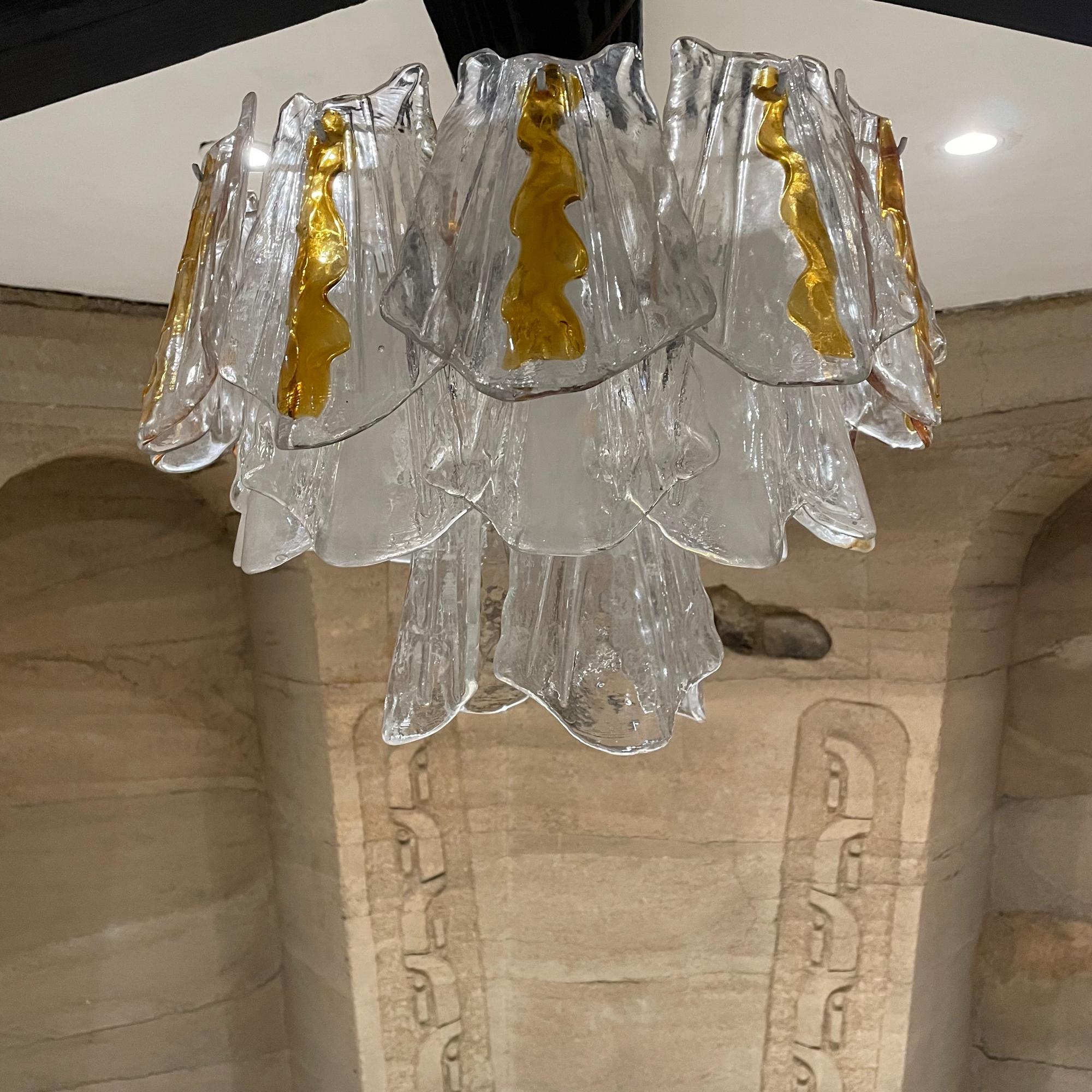 Mid-Century Modern Feders Posh Amber Sculpted Glass Chandelier after AV Mazzega Italy 1960s For Sale