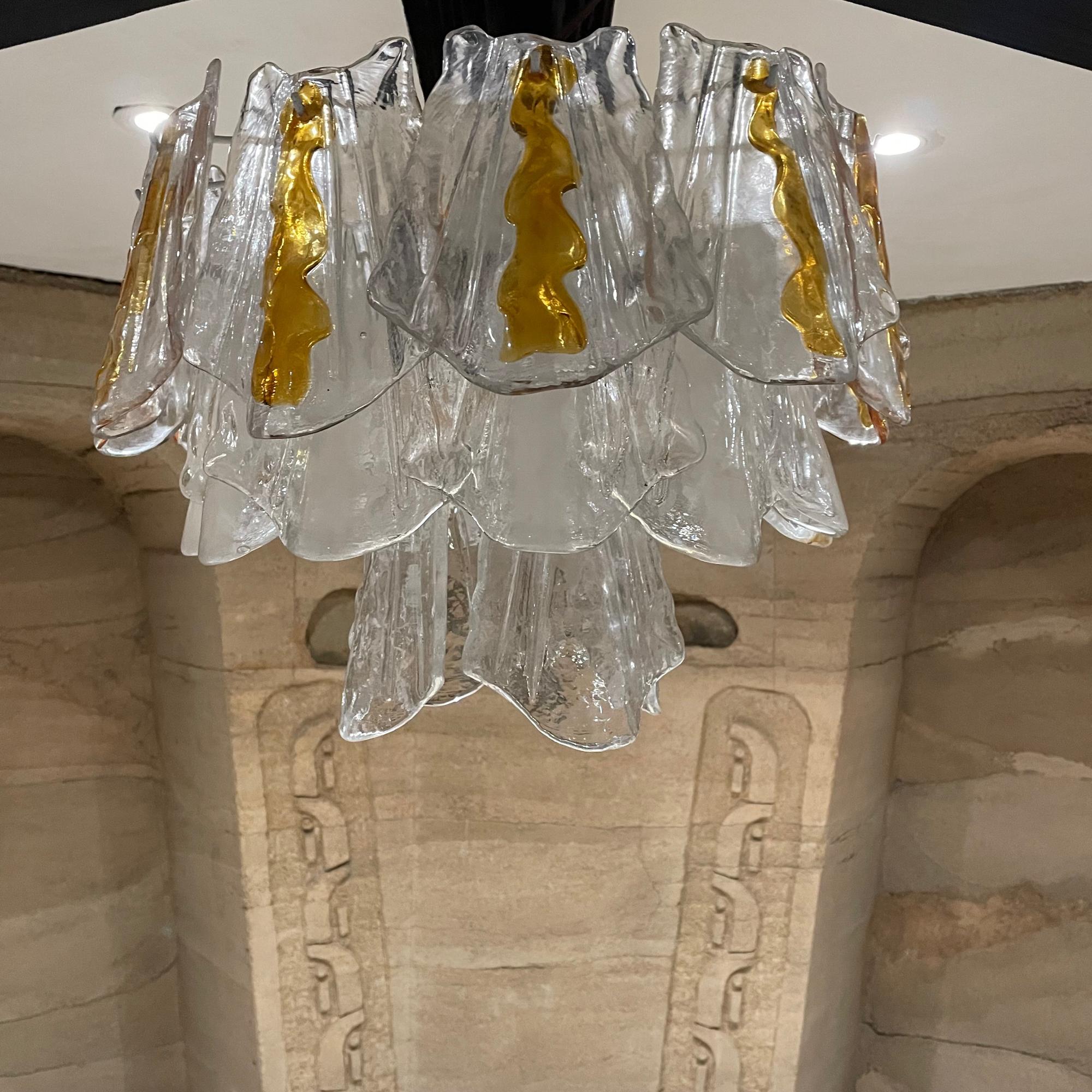 Mexican Feders Posh Amber Sculpted Glass Chandelier after AV Mazzega Italy 1960s For Sale