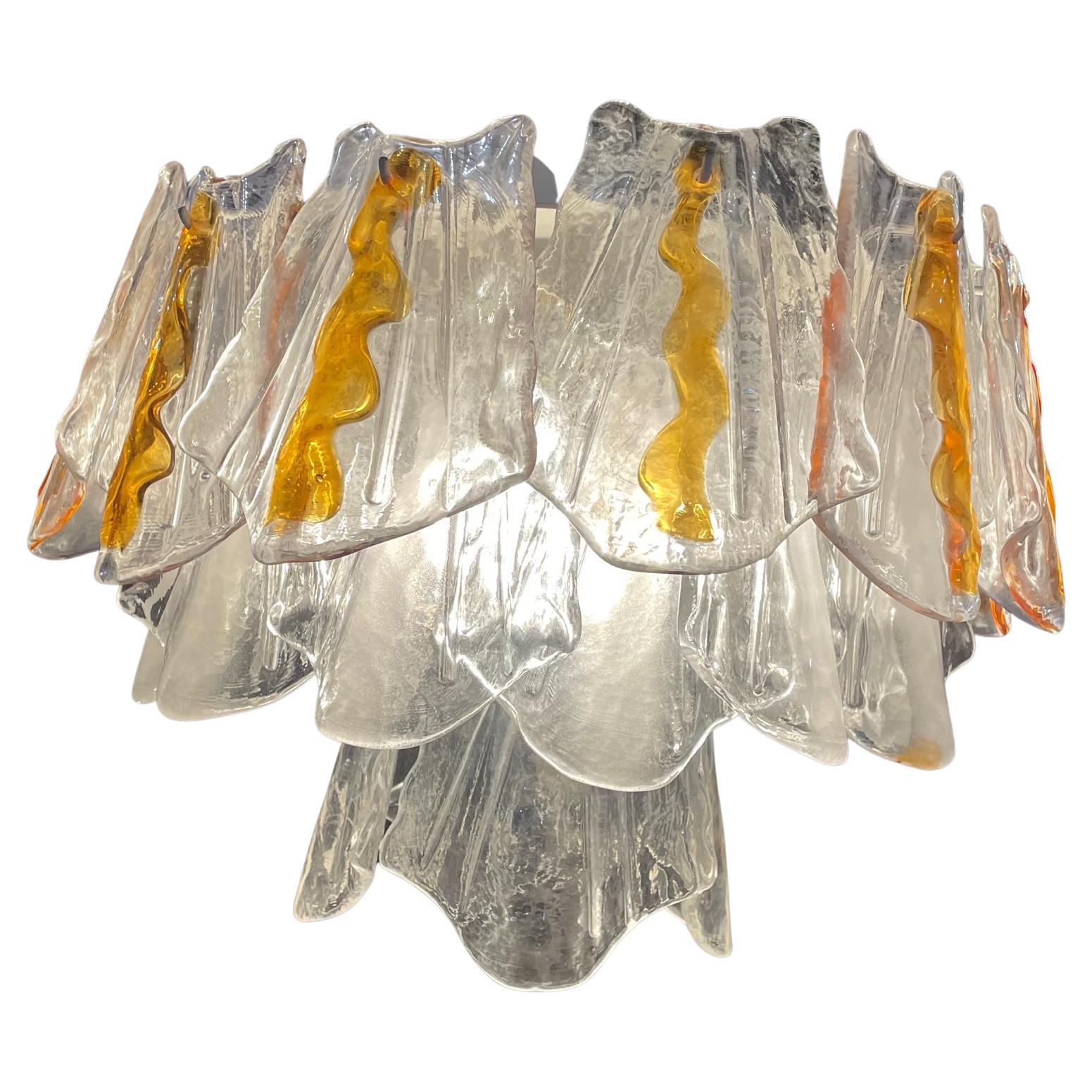 Feders Posh Amber Sculpted Glass Chandelier after AV Mazzega Italy 1960s For Sale