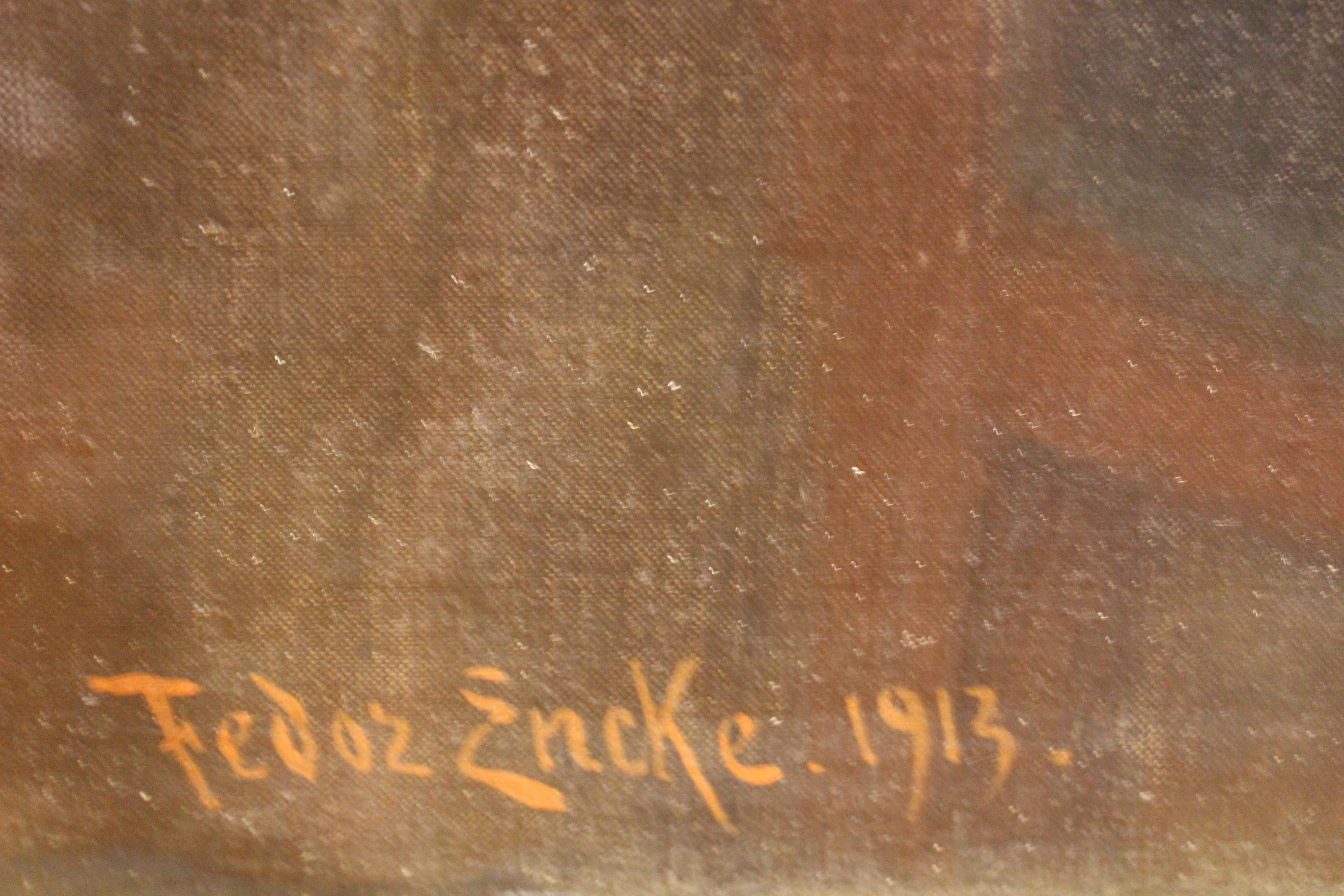 Famoso German artist Fedor Encke (1851-1936) Enorme óleo antiguo sobre lienzo en venta 5