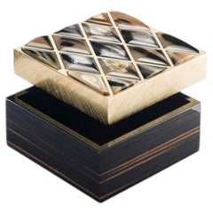Fedora Jewlery Box in Glossy Ebony, 24K Gold-Plated Brass, & Horn by Arcahorn