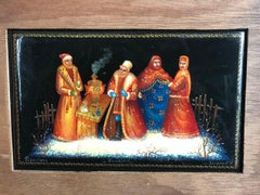 SALE Fedoskino Lacquered Miniature Painting Oil Troika Papier Mâché, 19thC