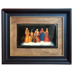 SALE Fedoskino Lacquered Miniature Painting Oil Troika Papier Mâché, 19thC