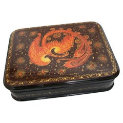 Vintage Fedoskino Papier-Mâché Lacquer Box with Phoenix, Signed, Russia, Circa 1980's