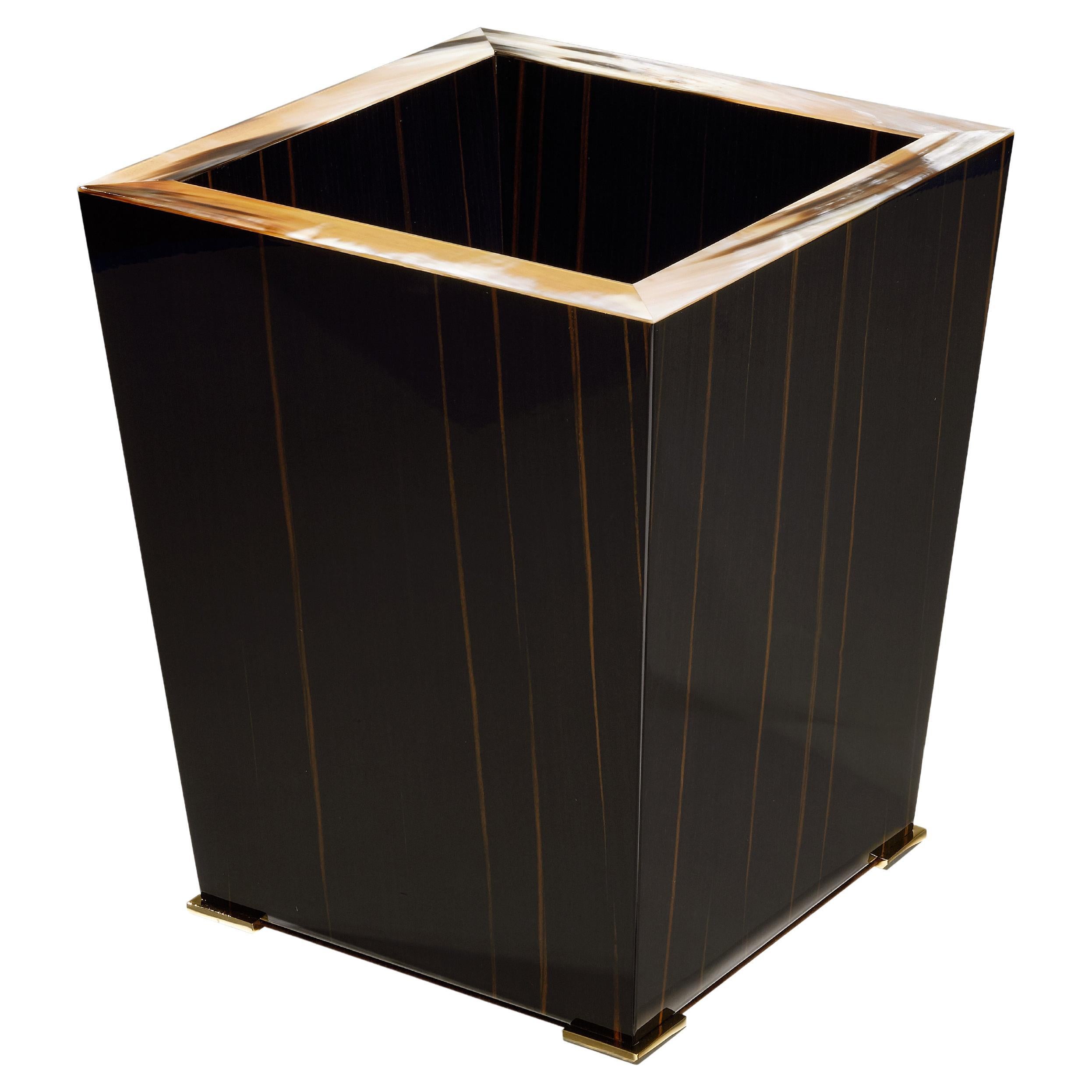 Fedro Waste Paper Basket in Corno Italiano and Glossy Ebony, Mod. 4734