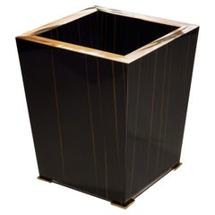 Fedro Waste Paper Basket in Corno Italiano and Glossy Ebony, Mod. 4734