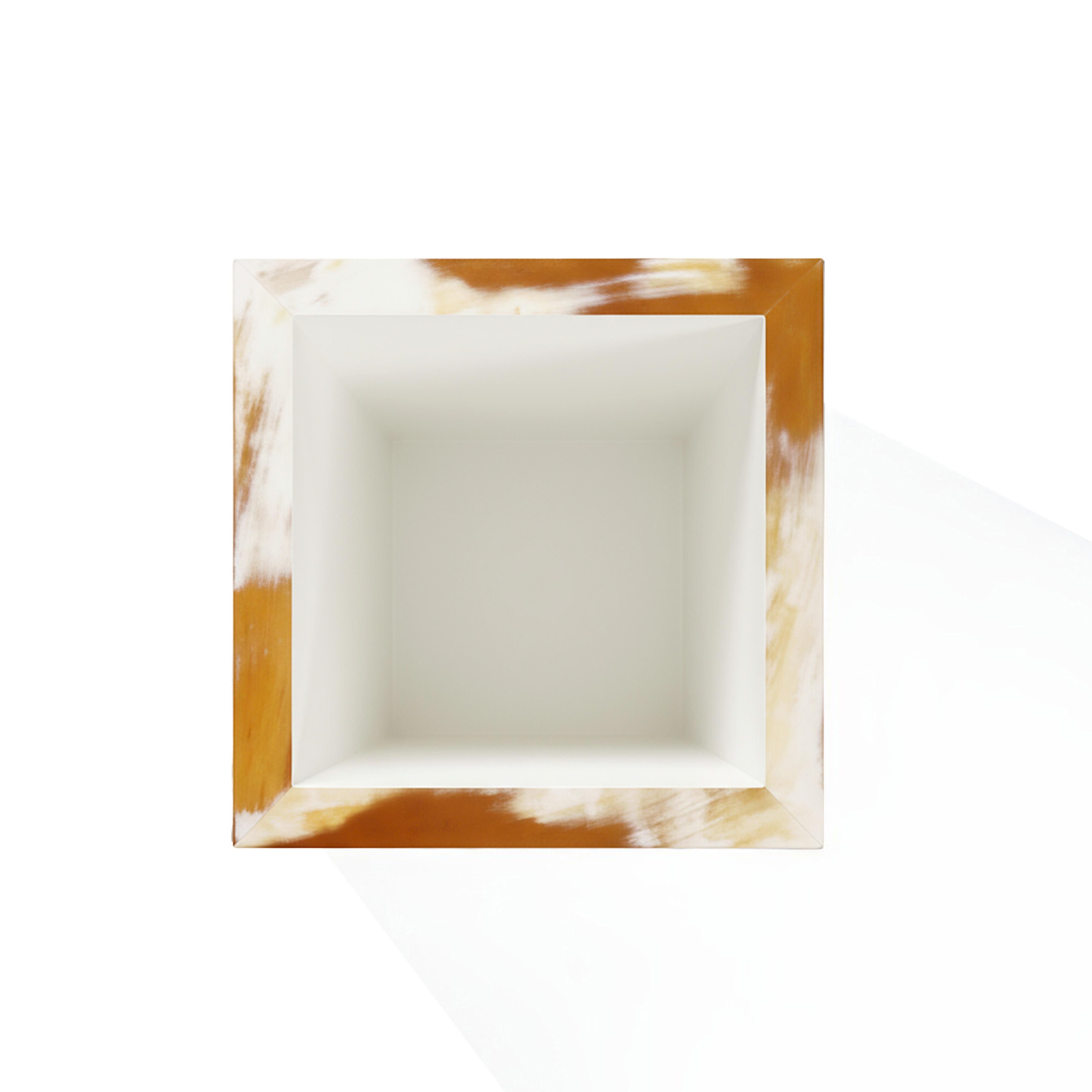 Chrome Fedro Waste Paper Basket in Corno Italiano and Ivory Lacquered Wood, Mod. 1781 For Sale