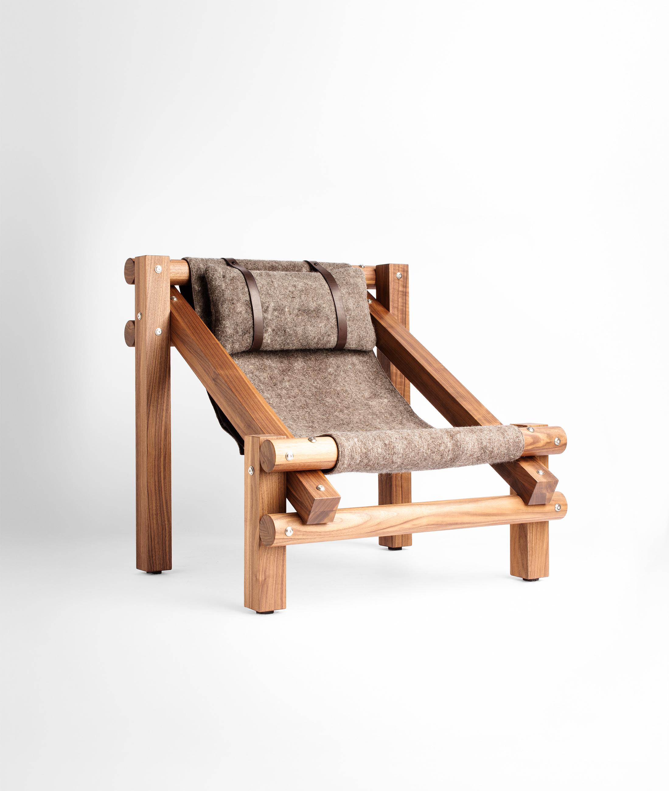 Fee Fi Fo Fum Walnut Wood and Wool Armchair by Adriane Escarfullery For Sale 3