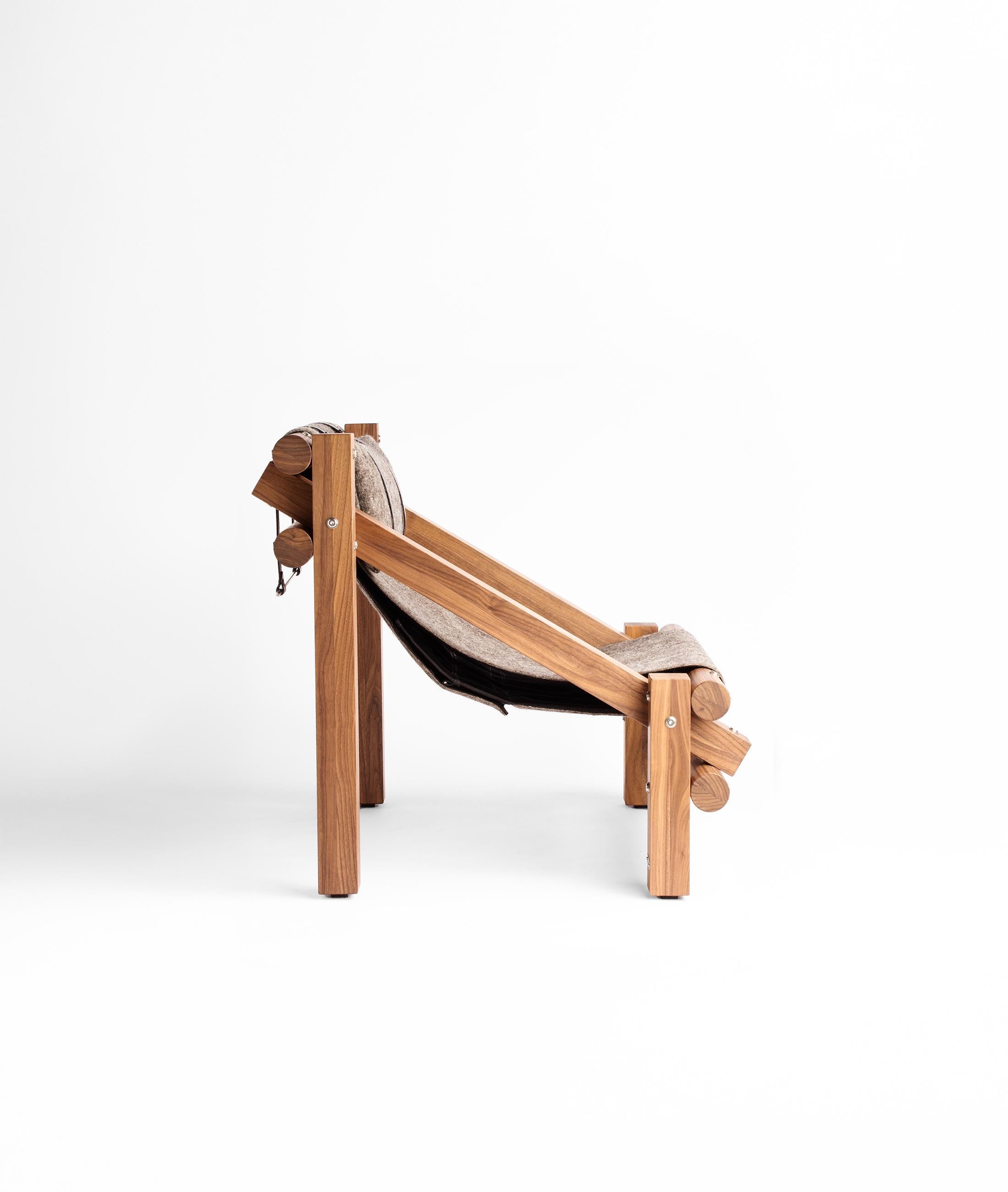 Fee Fi Fo Fum Walnut Wood and Wool Armchair by Adriane Escarfullery For Sale 4