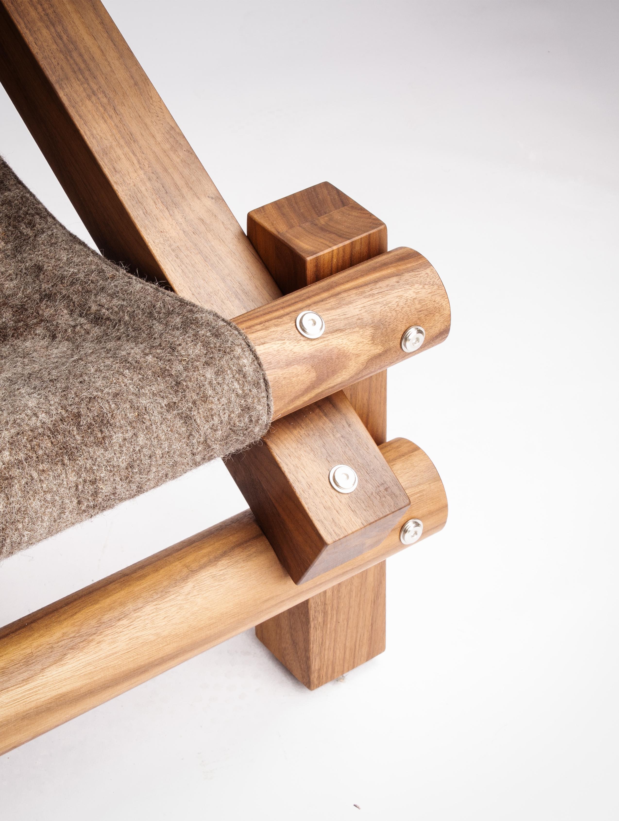 Fee Fi Fo Fum Walnut Wood and Wool Armchair by Adriane Escarfullery In Excellent Condition For Sale In PALMA, ES