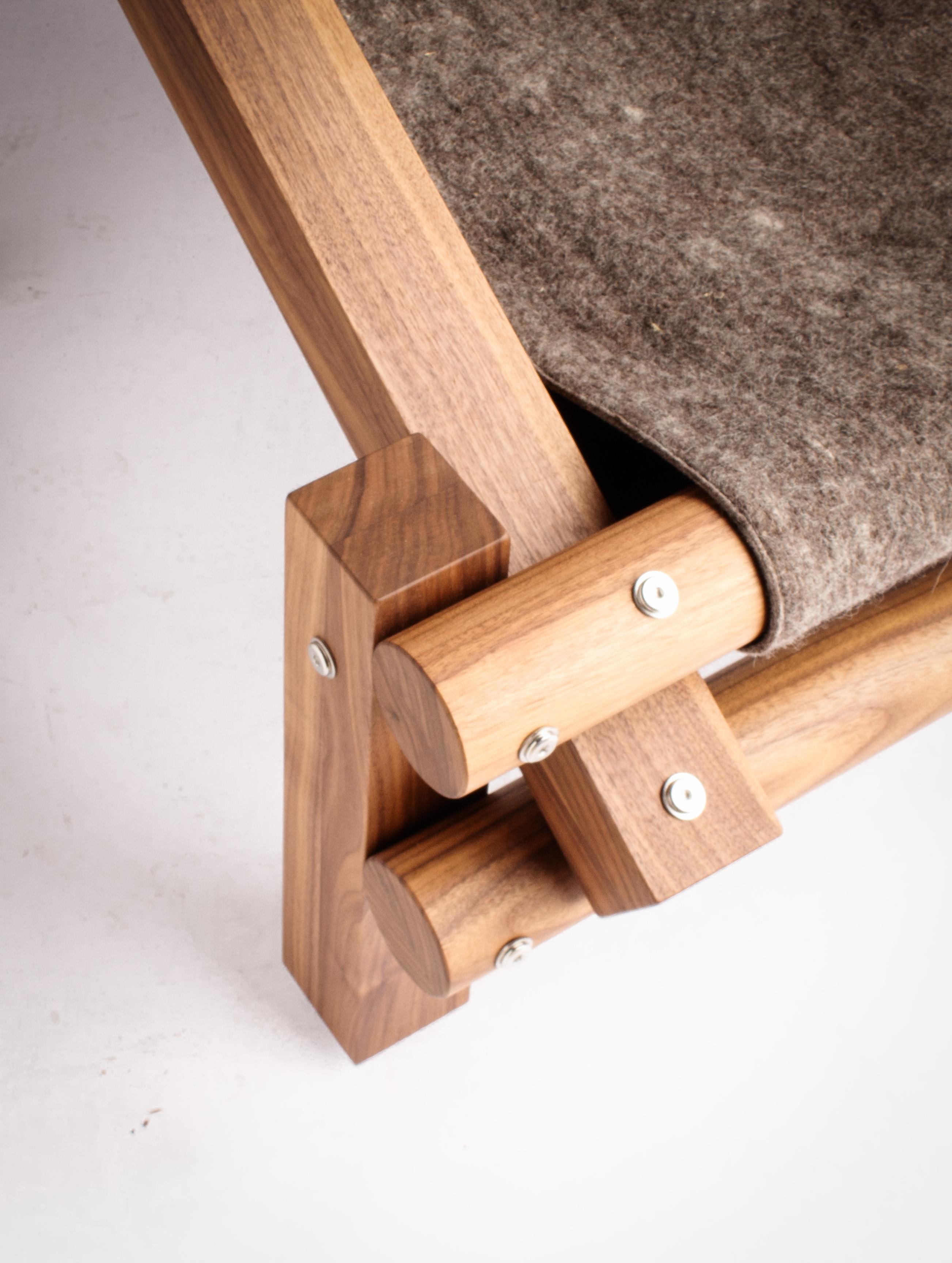 Contemporary Fee Fi Fo Fum Walnut Wood and Wool Armchair by Adriane Escarfullery For Sale