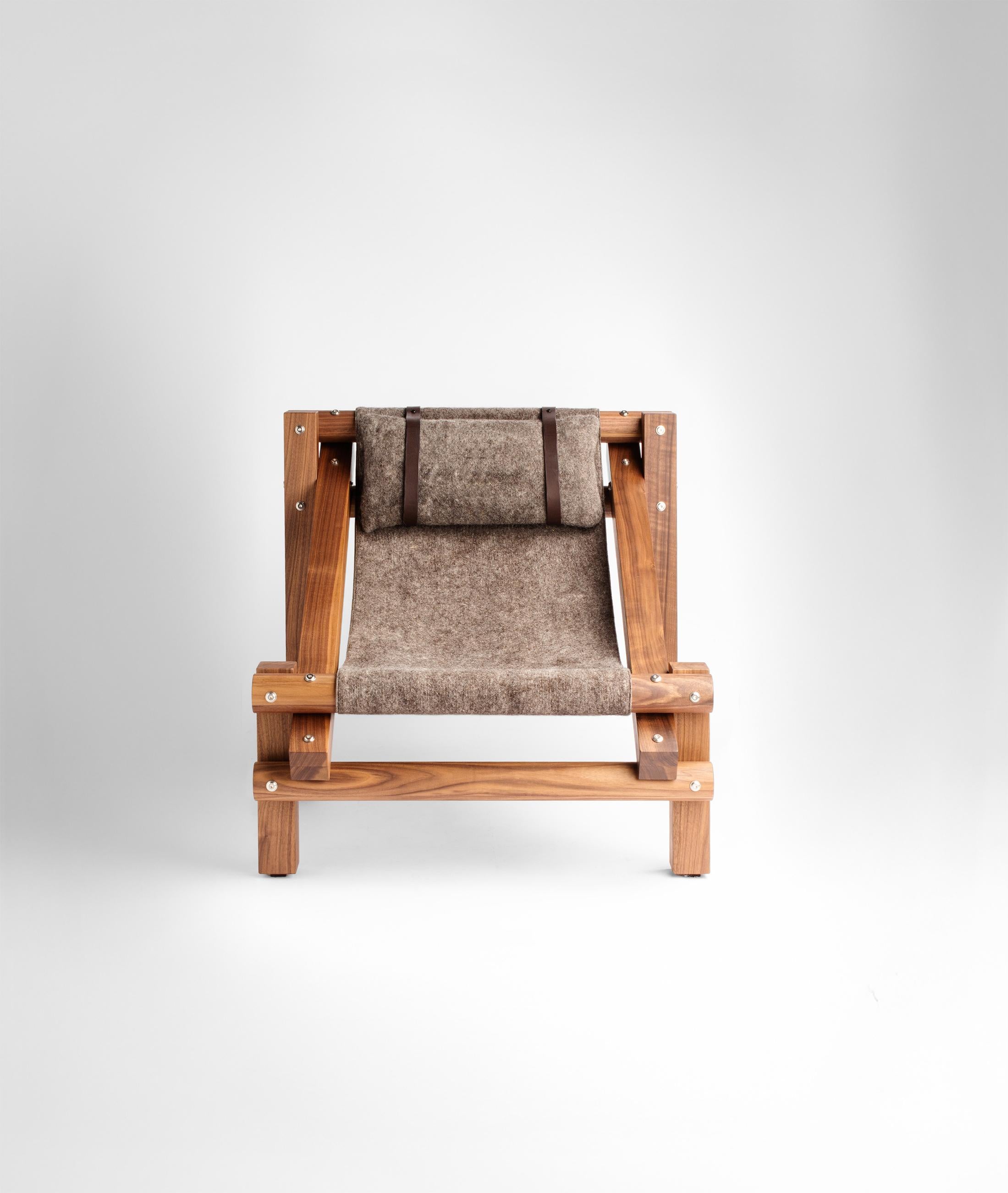 Fee Fi Fo Fum Walnut Wood and Wool Armchair by Adriane Escarfullery For Sale 1