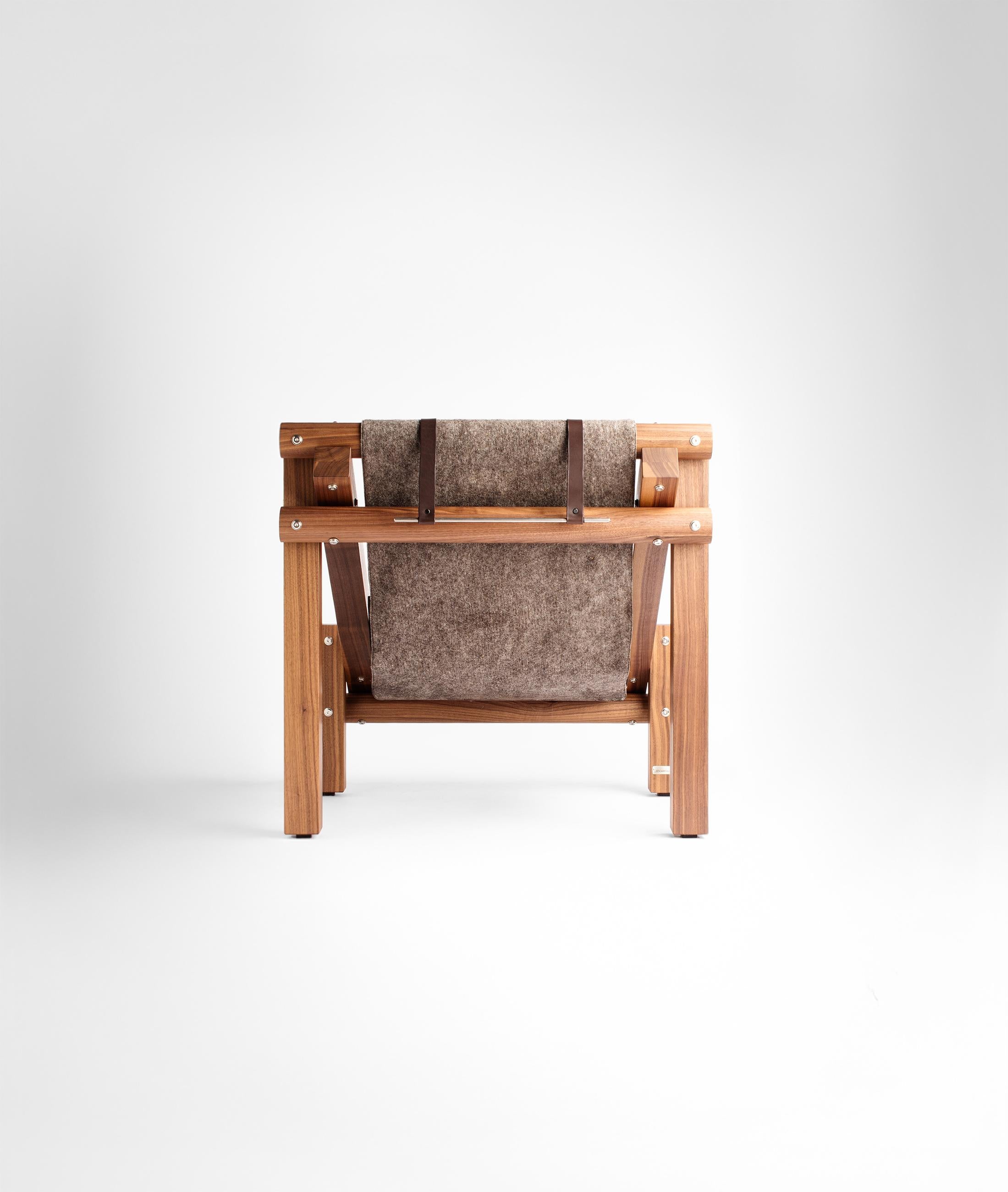 Fee Fi Fo Fum Walnut Wood and Wool Armchair by Adriane Escarfullery For Sale 2
