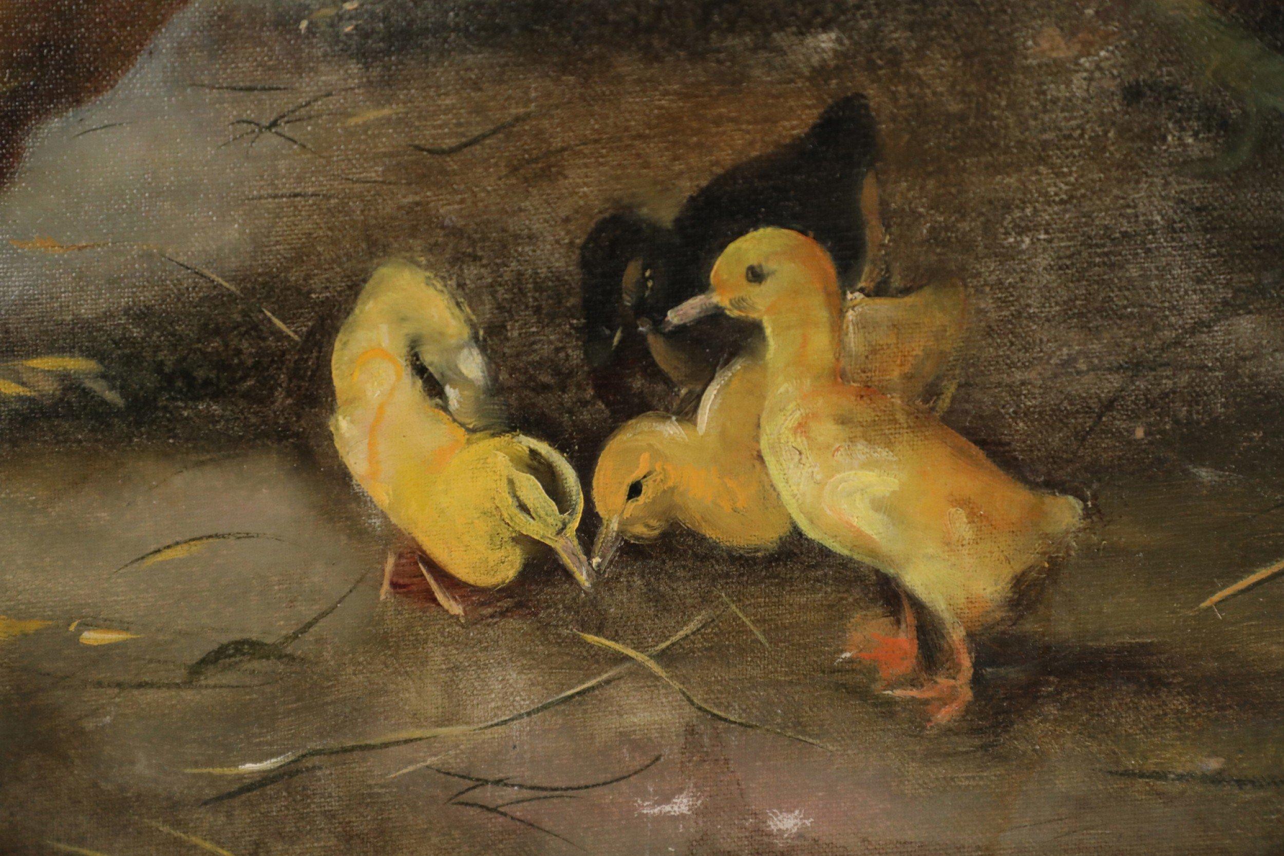 Feeding Fowl in Barn Oil Painting on Canvas For Sale 3