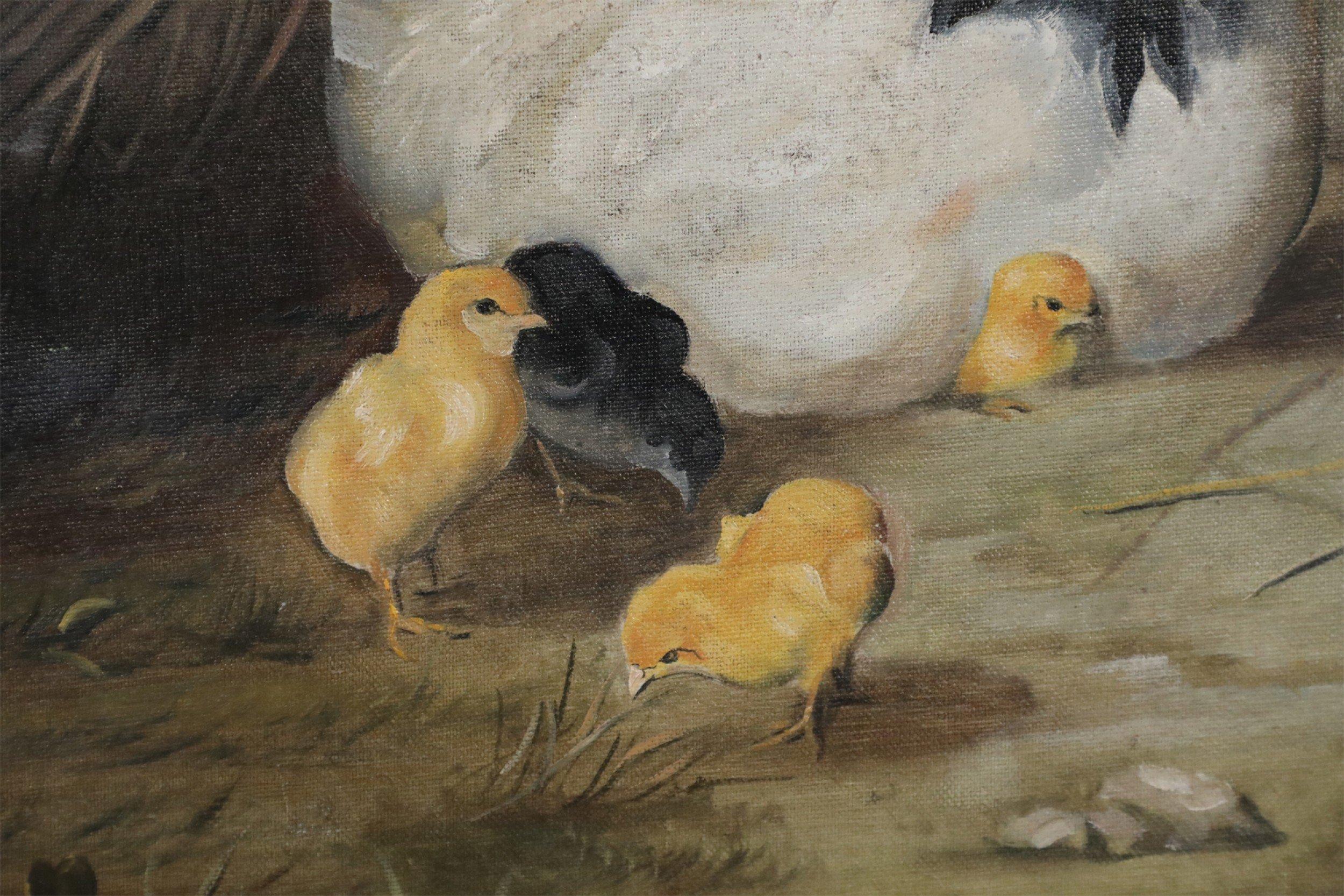 American Feeding Fowl Oil Painting on Canvas For Sale