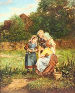 Feeding the Kitten by Mark William Langlois 'British 19th Century' Oil on Canvas