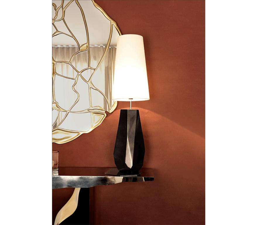 Carved Feel Big Table Lamp with Silk Shade by Boca do Lobo For Sale