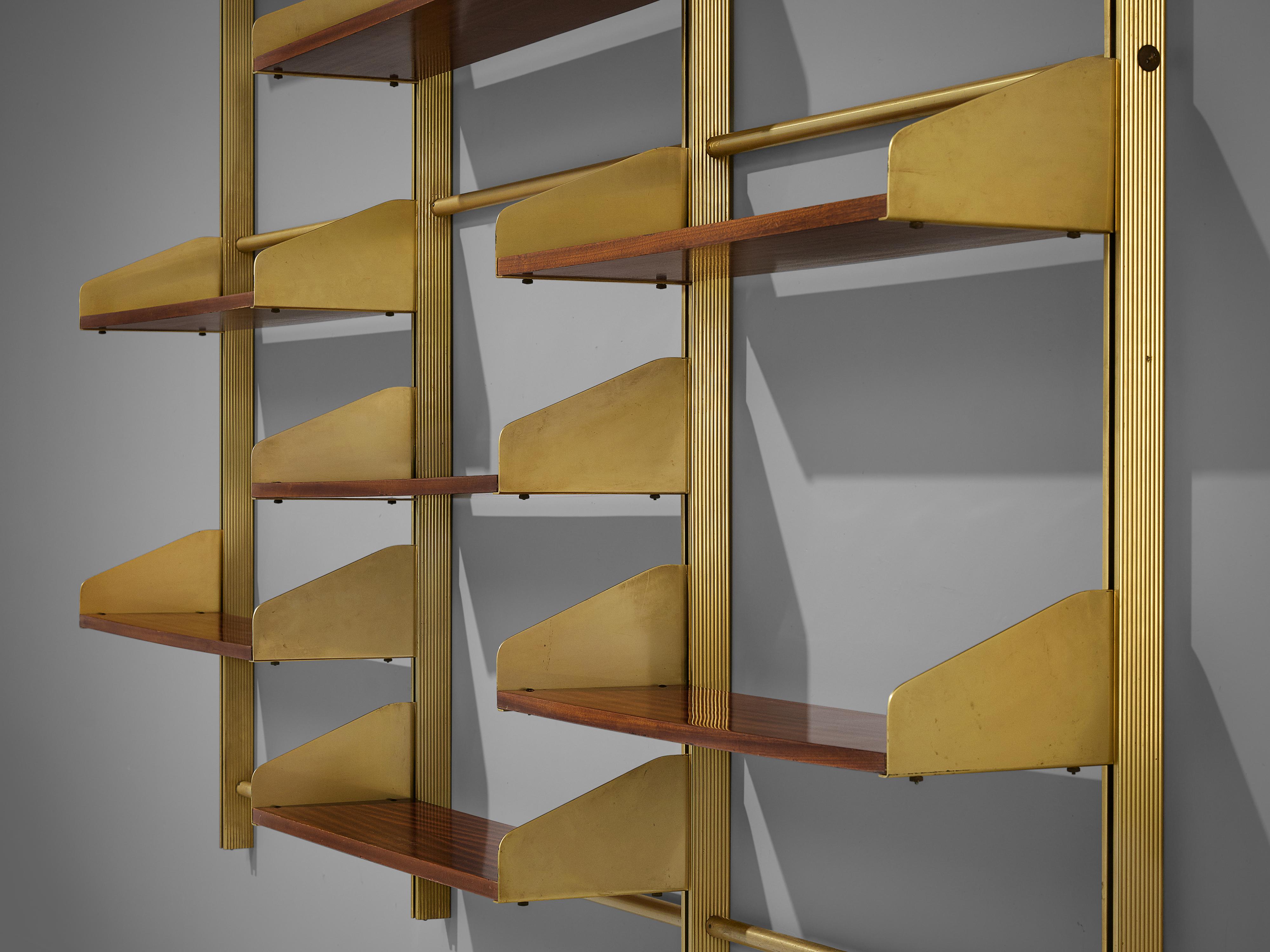 Mid-20th Century Feal Wall Unit in Teak and Brass