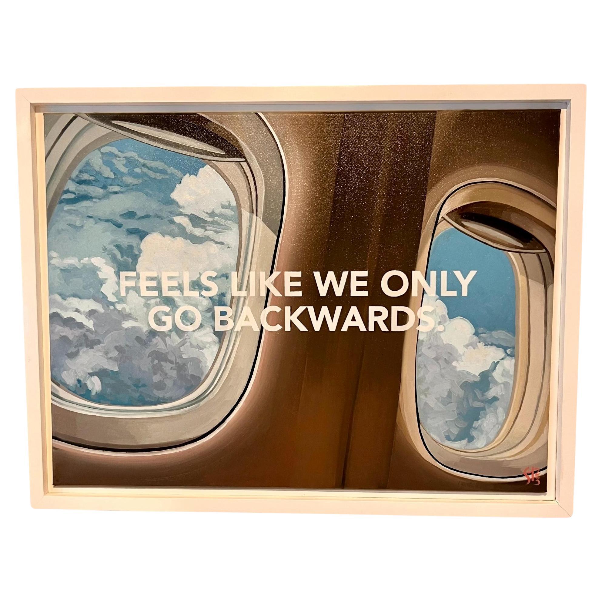 « FEELS LIKE WE ONLY GO BACKWARDS » - Peinture originale à l'huile sur toile, 2023 en vente