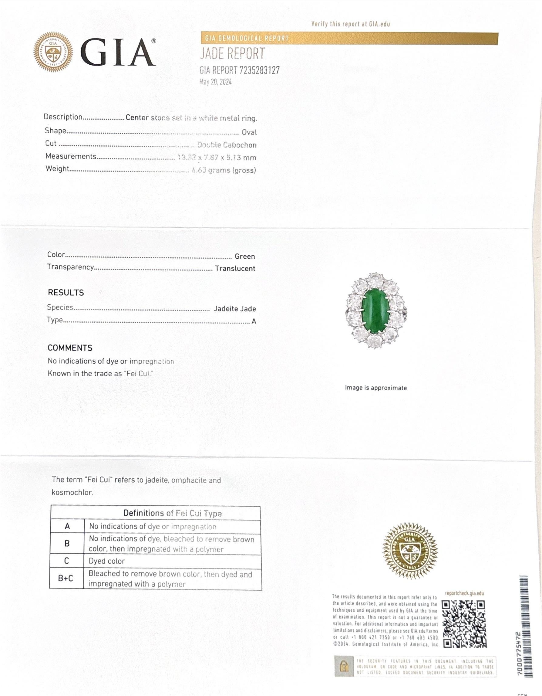 Fei Cui Jadeit Jade und Diamantring im Angebot 6