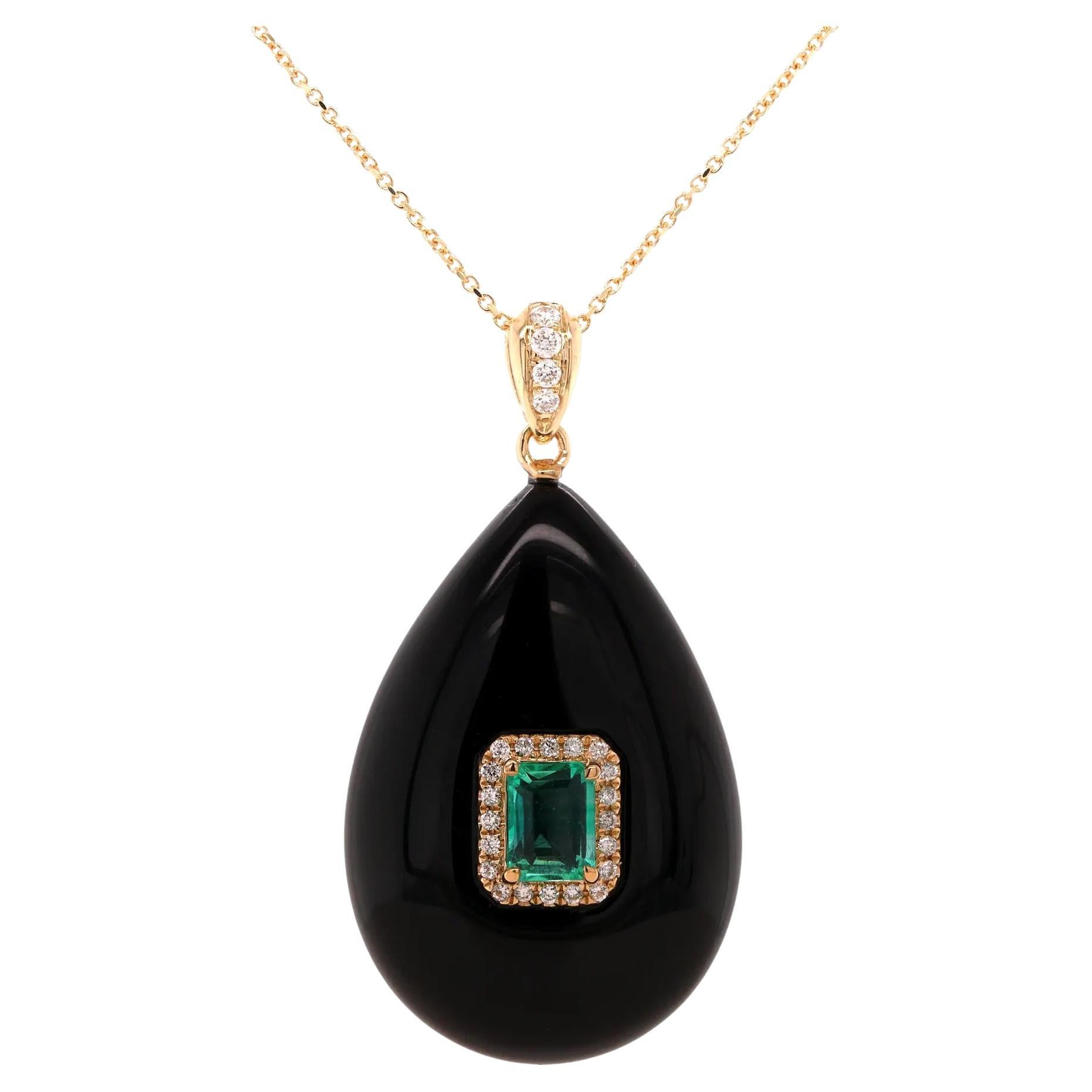 Collana con smeraldo, diamante e onice in oro 14 carati di Fei Liu da 0,907 carati in vendita