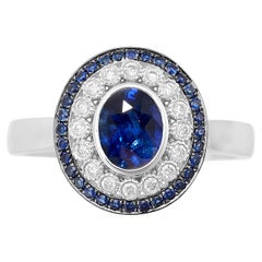 Fei Liu Bague habillée en or blanc 18 carats avec saphir 0,96 carat et diamants