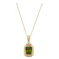 Fei Liu 1,06 Karat Grüner Turmalin und Diamant 18 Karat Gelbgold Anhänger Necklac
