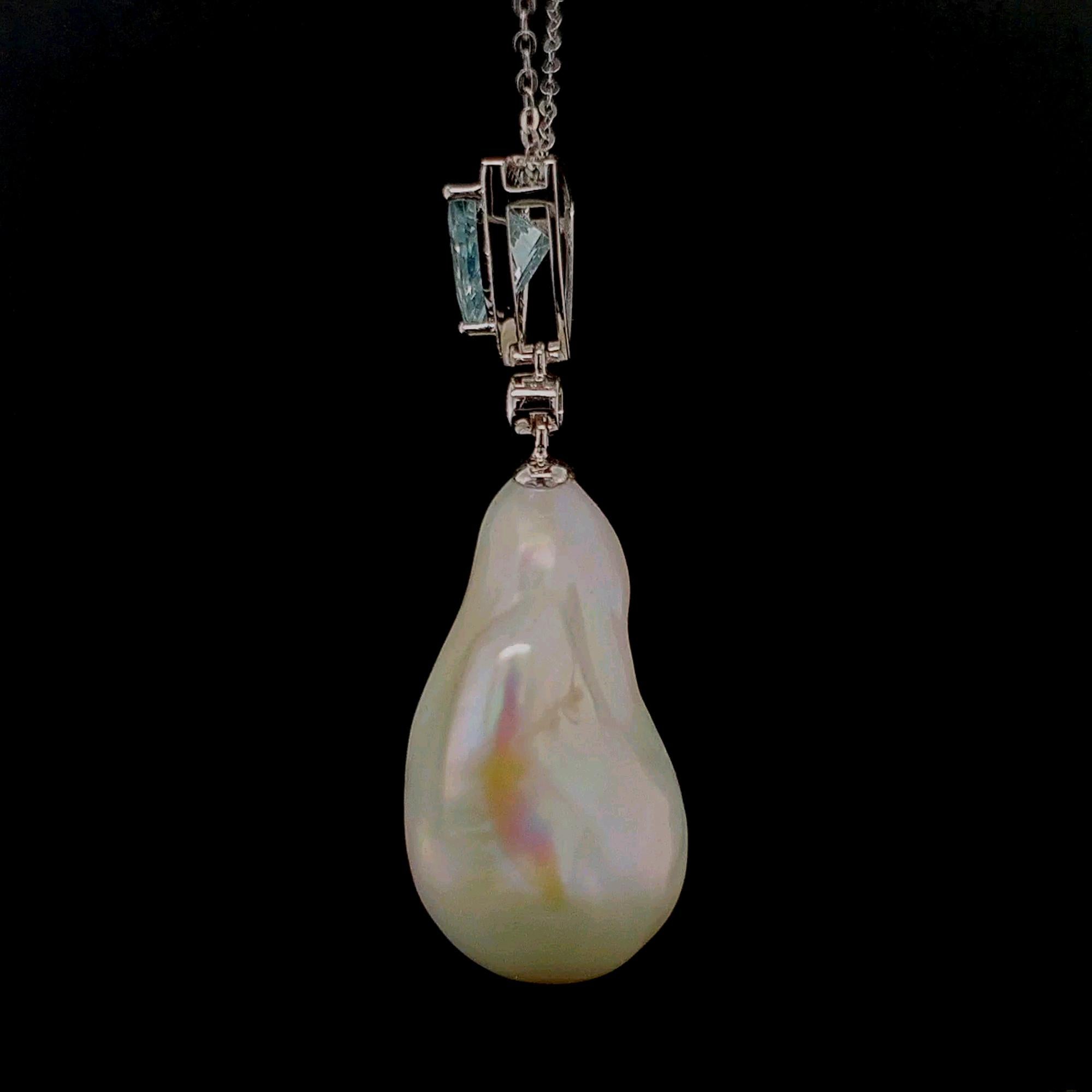 Collana con ciondolo in oro 18ct di Fei Liu con acquamarina, diamanti e perle barocche da 1,17ct in vendita 5