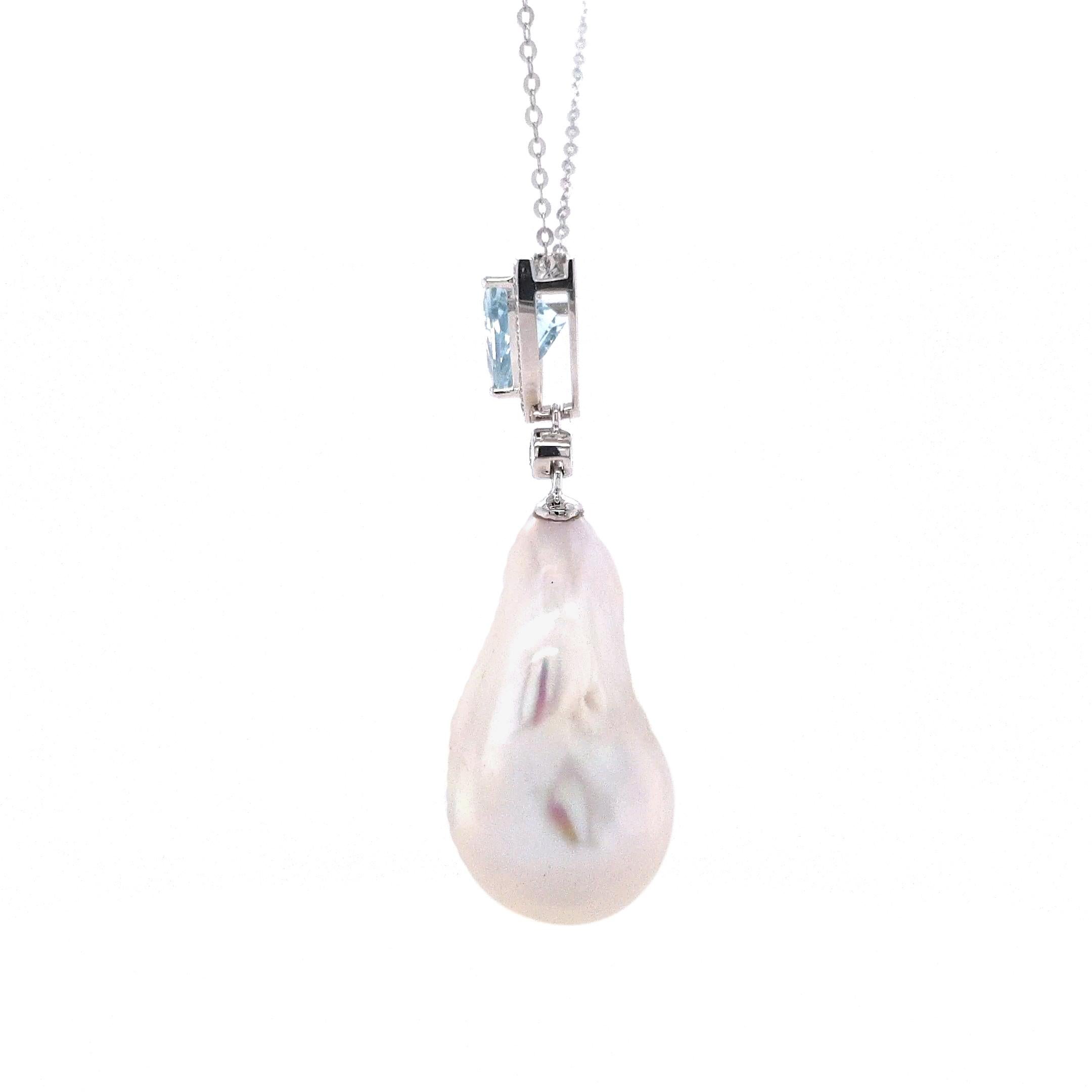 Contemporaneo Collana con ciondolo in oro 18ct di Fei Liu con acquamarina, diamanti e perle barocche da 1,17ct in vendita