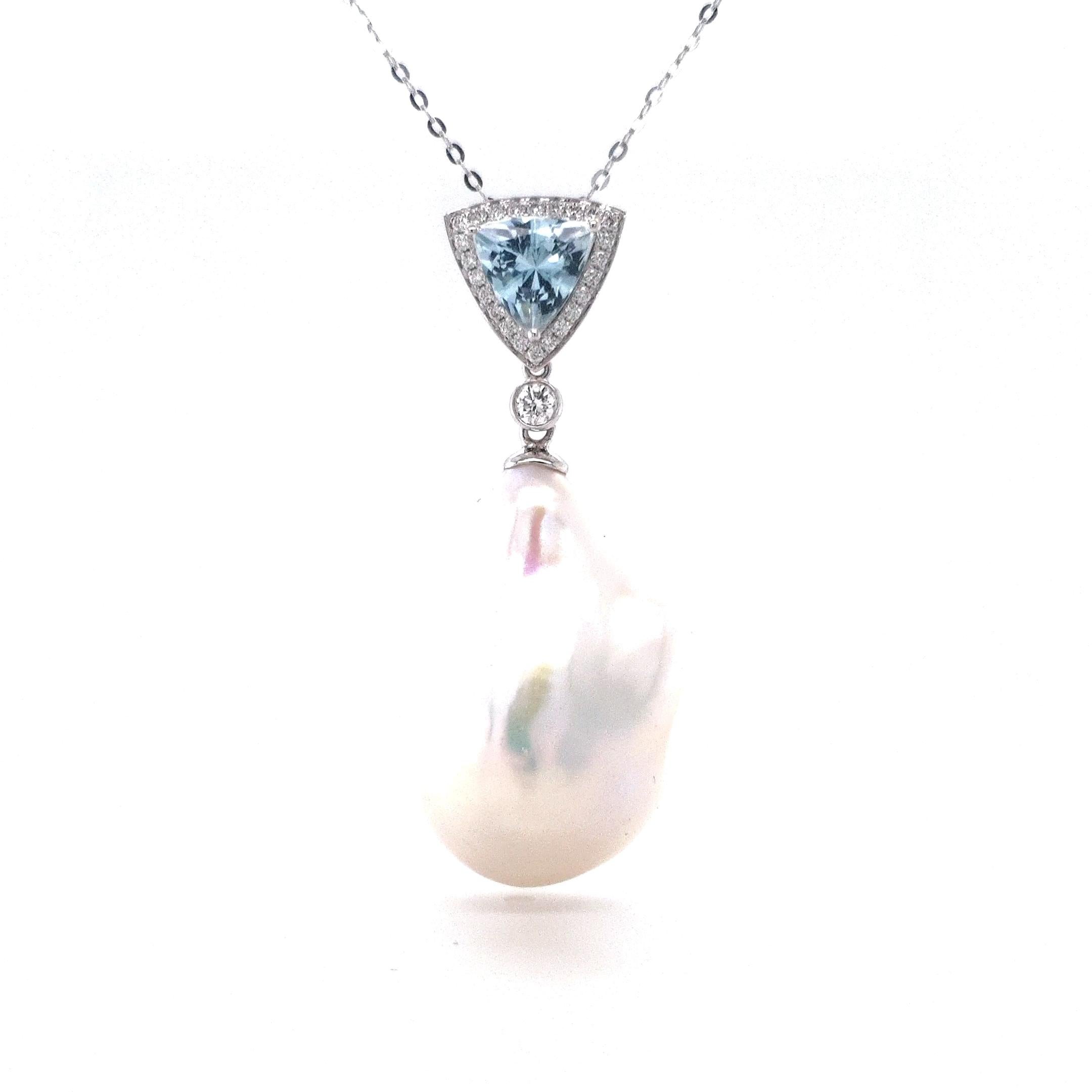 Collana con ciondolo in oro 18ct di Fei Liu con acquamarina, diamanti e perle barocche da 1,17ct In condizioni Nuovo in vendita a Birmingham, GB