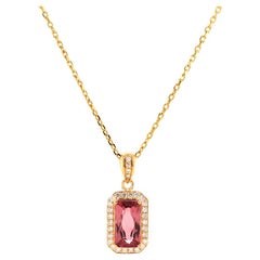 Fei Liu Collier pendentif en or rose 18 carats avec tourmaline rose de 1,21 carat et diamants