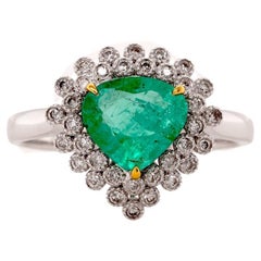Fei Liu 1.28ct Emerald and Diamond 18 Karat White Gold Cluster Ring
