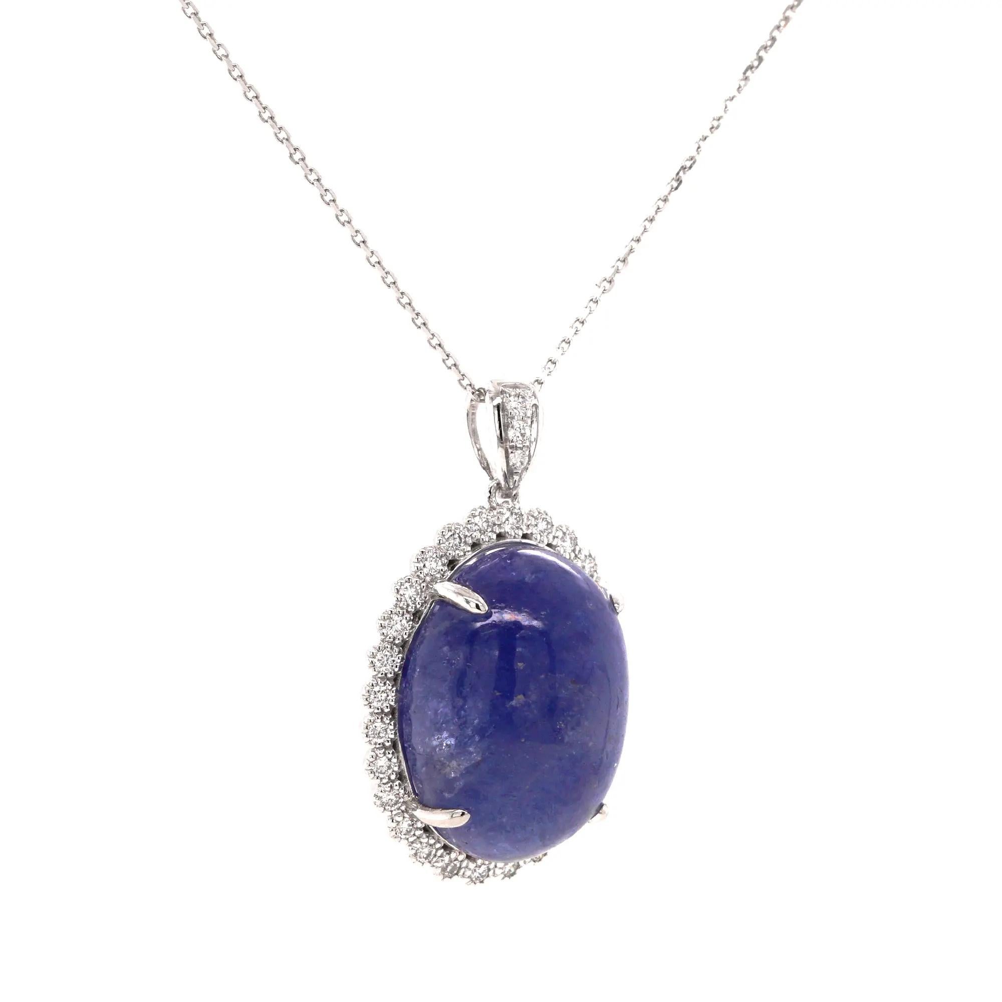 Cabochon Collana con ciondolo in platino Fei Liu con tanzanite e diamanti da 13,82 carati in vendita