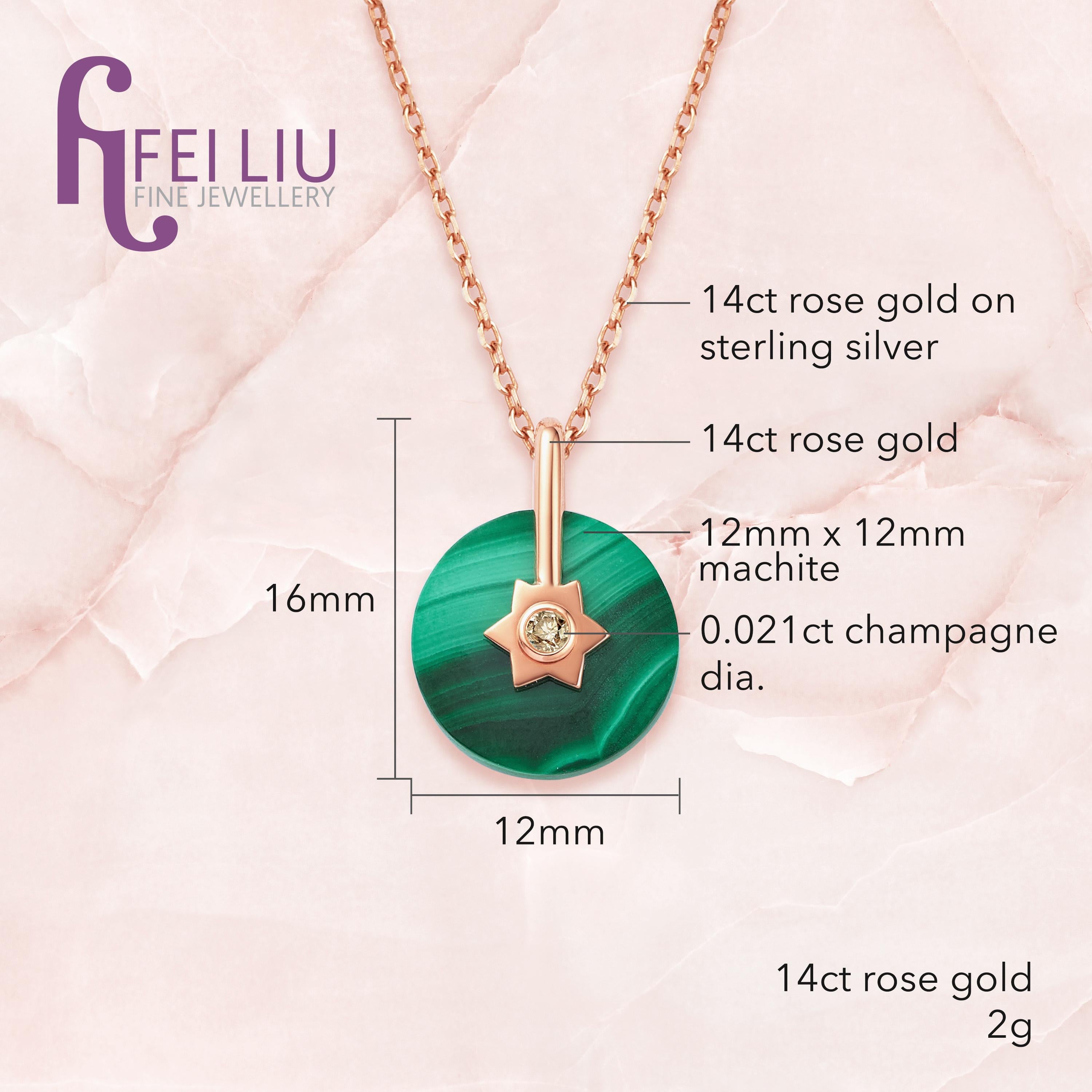 Contemporary Fei Liu Malachite Diamond 14 Karat Rose Gold Necklace