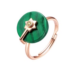 Fei Liu Malachite Champagne Diamond 14 Karat Fashion Rose Gold Adjustable Ring