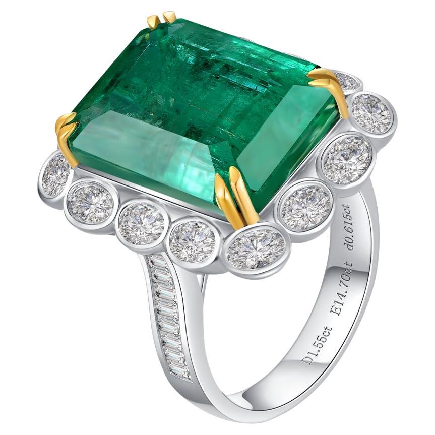 Fei Liu 14.7ct Emerald Diamond Platinum Cocktail Ring