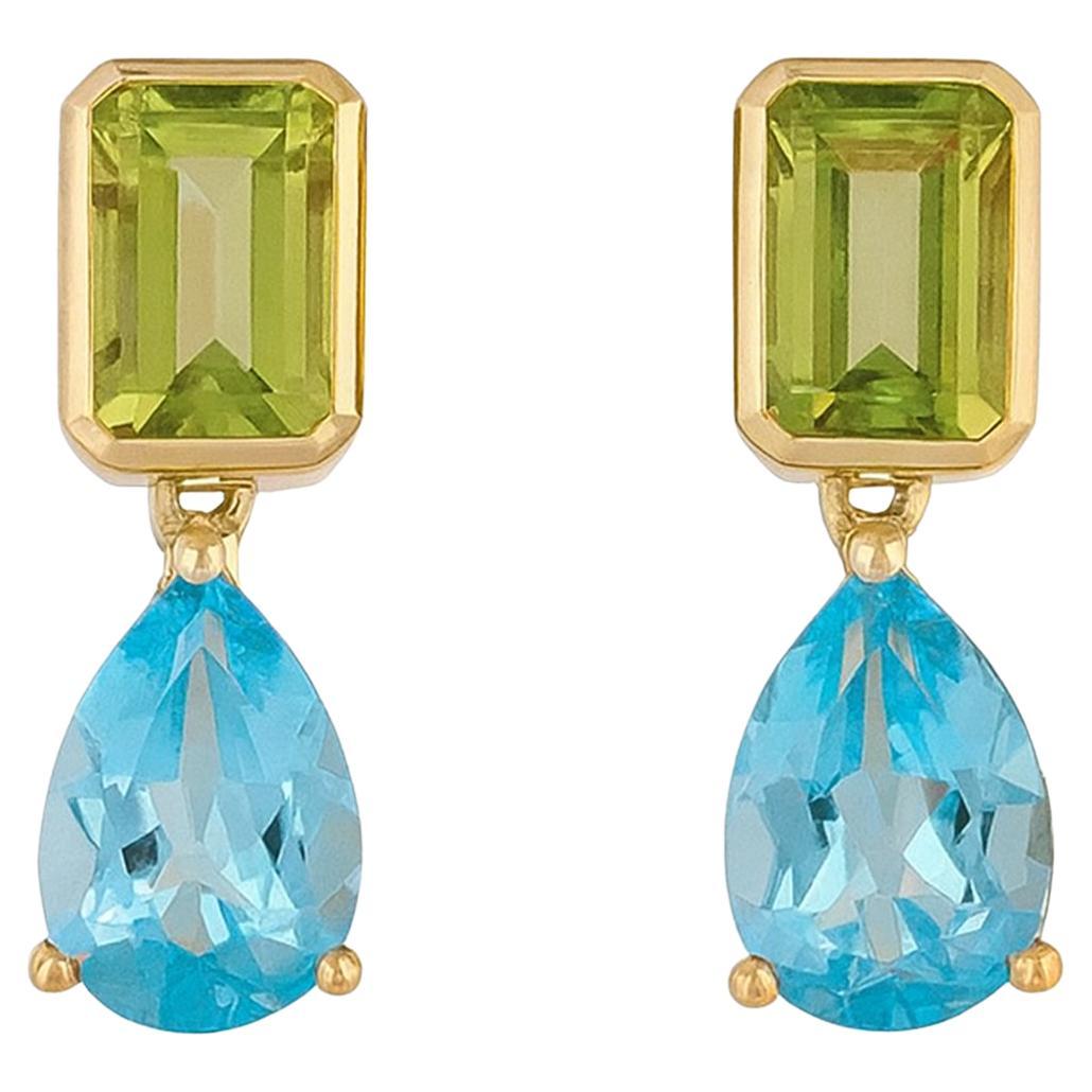Orecchini Petite con peridoto e topazio blu in oro 14ct di Fei Liu in vendita