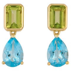 Fei Liu 14ct Gold Peridot and Blue Topaz Drop Petite Earrings