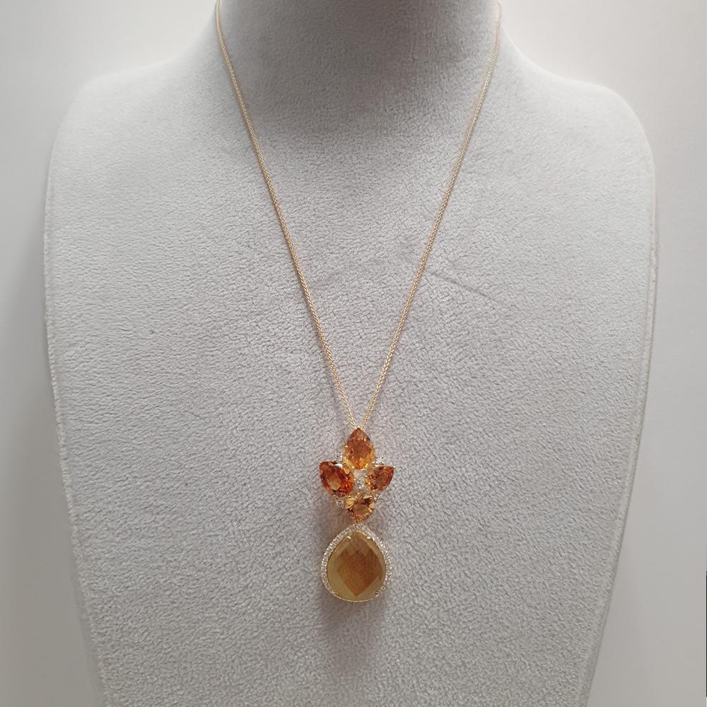 Contemporary Fei Liu 15.25ct Citrine and Diamond 18 Karat Yellow Gold Pendant Necklace