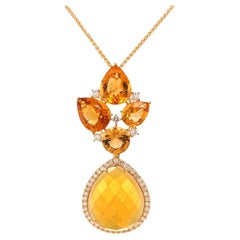 Fei Liu 15.25ct Citrine and Diamond 18 Karat Yellow Gold Pendant Necklace