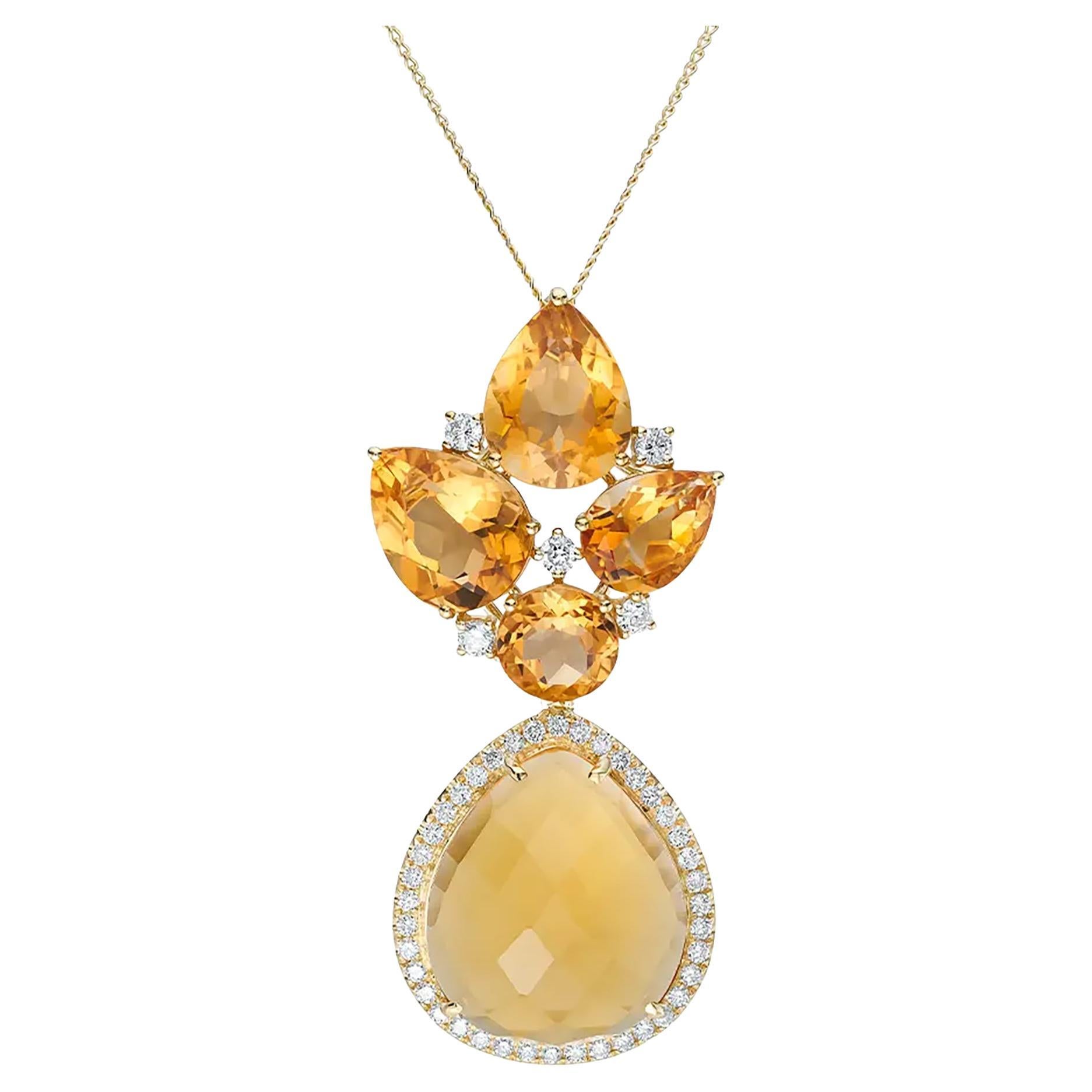 Fei Liu - Collana con ciondolo in oro giallo 18 carati con citrino e diamante da 15,25 ct. in vendita