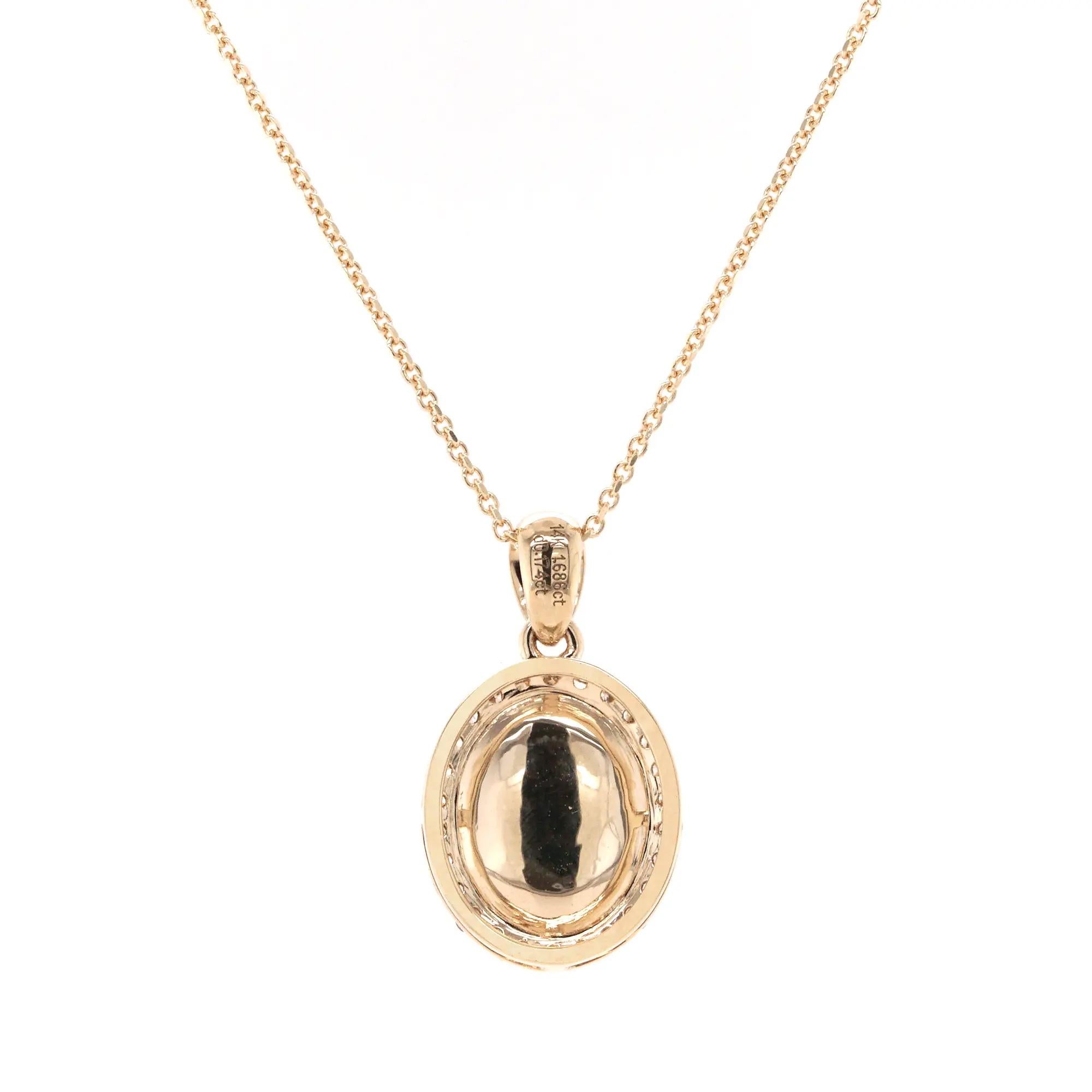 Taille ovale Collier pendentif en or jaune 14 carats avec opale ovale et diamant de 1,686ct Fei Liu en vente