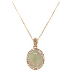 Collier pendentif en or jaune 14 carats avec opale ovale et diamant de 1,686ct Fei Liu