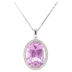 Fei Liu 17.60ct Kunzite and Diamond Halo 18ct White Gold Pendant Necklace