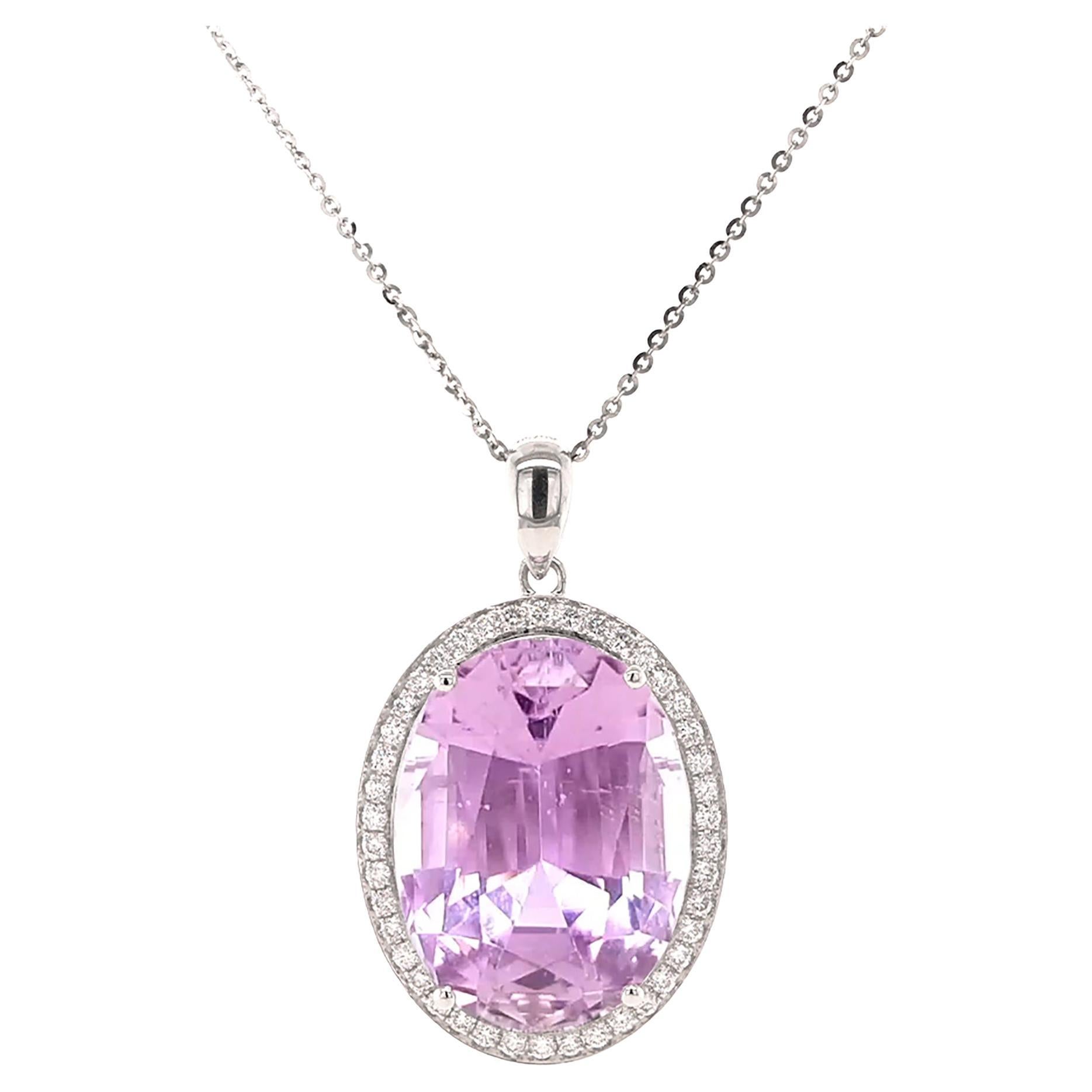 Fei Liu 17,60ct Kunzit und Diamant Halo 18ct Weißgold Anhänger Halskette im Angebot