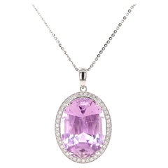 Fei Liu Collier pendentif en or blanc 18 carats, kunzite 17,60 carats et halo de diamants
